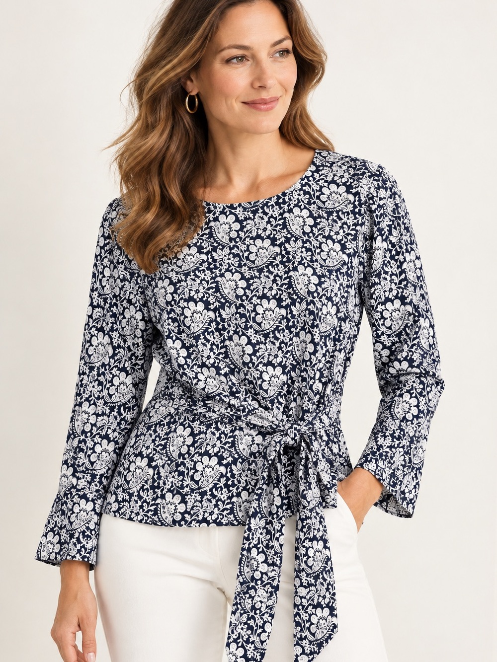 LOFT Floral Tie-Waist Top
